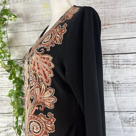 JM Collection DRess size Medium black Brown Paisley Straight Sheath Stretch Knee - Picture 15 of 16